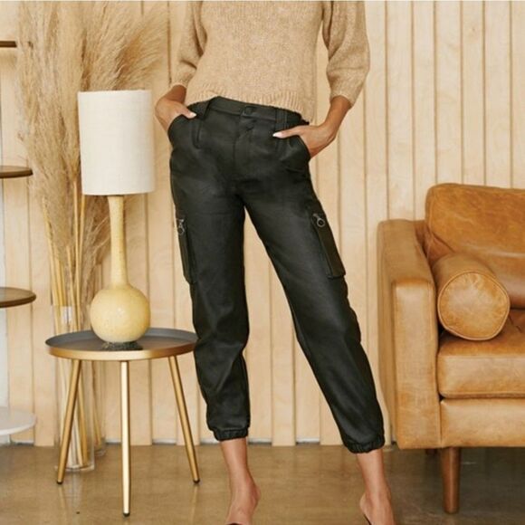 Kancan High Rise Faux Leather Cargo Joggers Size 30 - Picture 3 of 15